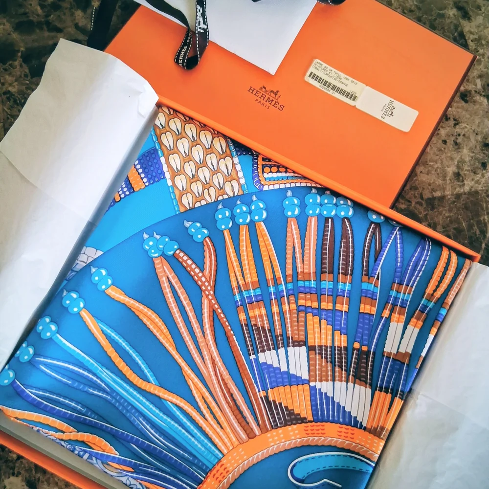 Hermes Blue and Orange Scarf - Picture 4 of 9